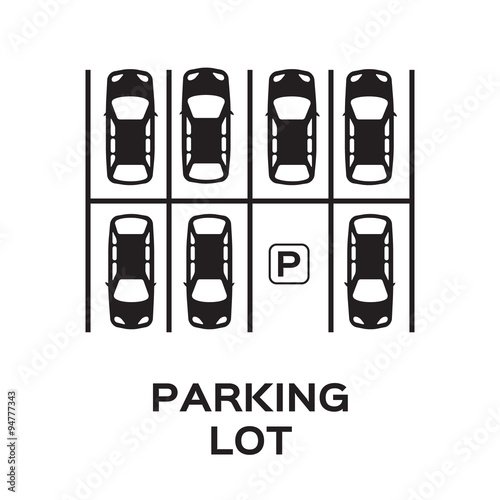 Top View Parking lot design. Many cars parked. Vector Illustration