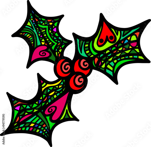 Fotografija A whimsical folk art style sprig of Christmas holly.