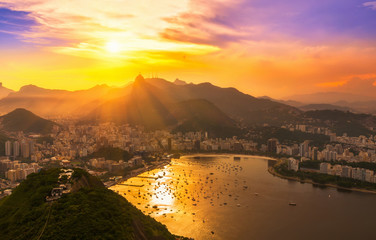 Wall Mural - Sunset view of Corcovado and Botafogo in Rio de Janeiro. Brazil