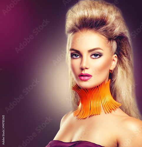 Naklejka ścienna High fashion model girl with mohawk hairstyle and vivid make up