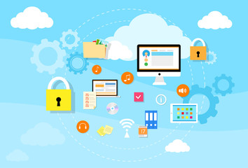 Fototapete - Computer Device Data Cloud Storage Security
