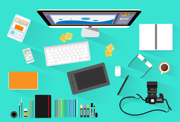 Poster - Graphic Designer Photographer Workplace Desk Computer Desktop Workstation