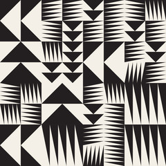 Wall Mural - Vector Seamless Black And White Abstract Geometric Irregular Triangle Tiling Pattern