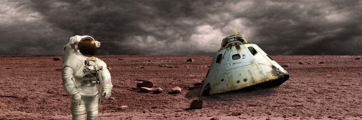 Wall Mural - a marooned astronaut surveys his situation - elements of this image furnished by nasa.