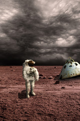Wall Mural - a marooned astronaut surveys his situation - elements of this image furnished by nasa.