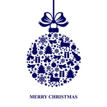 Christmas Card With Decorative Blue Ball