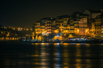 Sticker - Overview of Old Town of Porto, Portugal at night