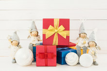 Christmas Background. Christmas Decoration With Red And Blue Gift Boxes