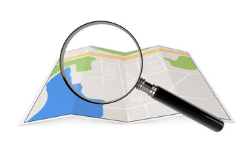 Leinwandbilder - Abstract Paper Map with Magnifying Glass