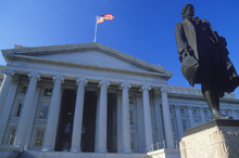 Statue Of Alexander Hamilton In Front Of The United States Department Of Treasury, Washington, D.C.