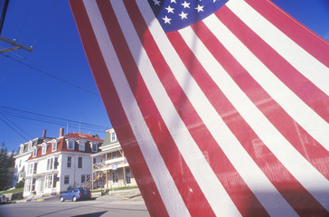 Homes Seen Through American Flag, Stonington, Maine