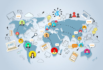 Poster - Social Media Communication World Map Concept Internet