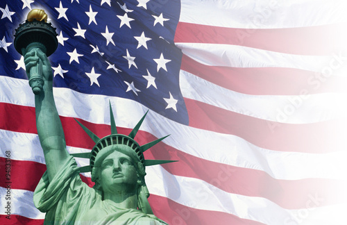Cuadros en Lienzo Digital composite: American flag and the Statue of Liberty