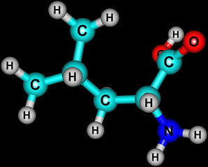 Leucine molecular structure on black background