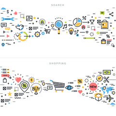 Poster - flat line design vector illustration concepts for search results, seo, information finding, content 