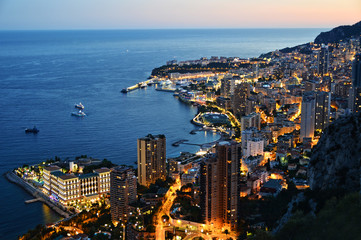 Wall Mural - View of the city of Monaco by night. French Riviera