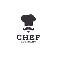 Chef Cook Logo Icon Toque, Chefs Hat Vector Trend Flat Style Brand Mustache Beard Stylinga