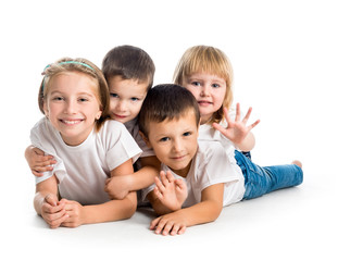 Wall Mural - smiling children lying on the floor