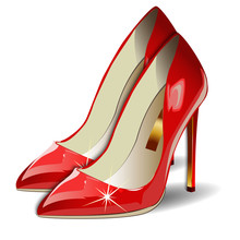 Cartoon Red Women Shoes On White Background.