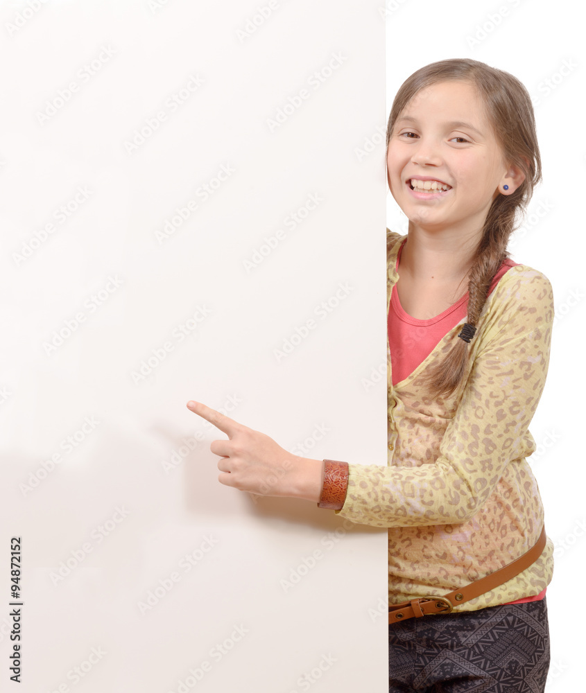 Beautiful young girl holding blank poster isolated Stock Photo | Adobe ...
