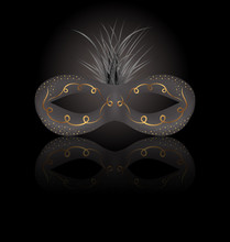 Theater Or Carnival Mask With Reflection On Black Background