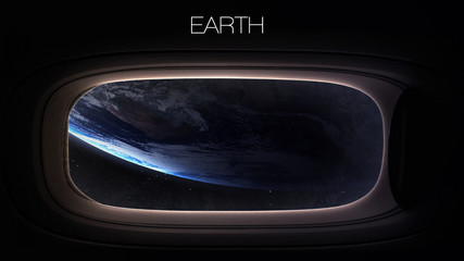 Wall Mural - Earth - Beauty of solar system planet in spaceship window porthole. Elements of this image furnished by NASA