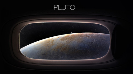 Wall Mural - pluto - beauty of solar system planet in spaceship window porthole. elements of this image furnished