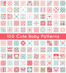 Wall Mural - 100 cute baby seamless pattern. retro pink, white and blue color