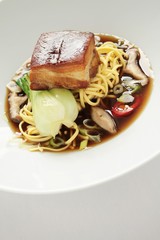 Canvas Print - plated pork noodle meal