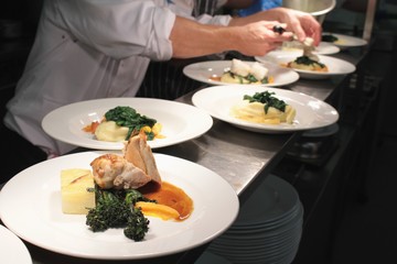 Canvas Print - plated food in kitchen