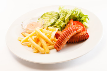 Canvas Print - sausage with french fries