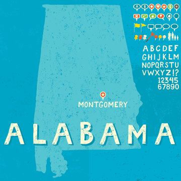 Map of Alabama with icons