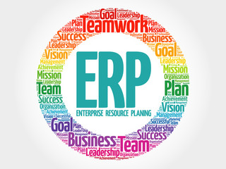 Poster - ERP - Enterprise Resource Planing circle stamp word cloud, business concept