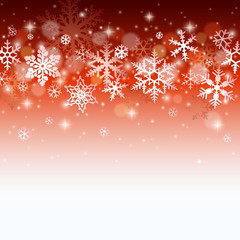 Wall Mural - Christmas winter background with falling snowflakes on red