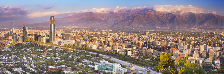 Wall Mural - Skyline of Santiago de Chile from Cerro San Cristobal, sunset