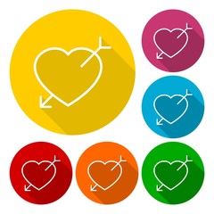 Sticker - Heart arrow icons set with long shadow