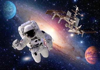 Wall Mural - astronaut spaceman suit people planet outer space shuttle station spaceship. elements of this image 