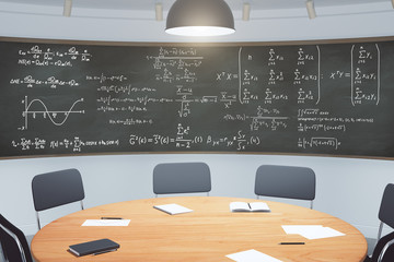 Wall Mural - Modern classroom with furniture and blackboard with equations