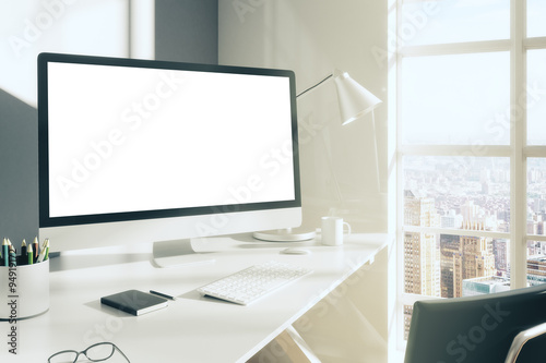 Fotografie, Obraz Blank computer desktop with keyboard, diary and other accesories