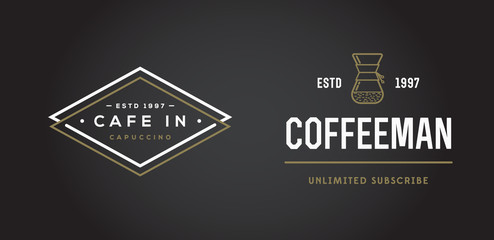 Wall Mural - Set of Vector Coffee Logotype Templates and Coffee Accessories Illustration with Incorporated Icons with Fictitious Names