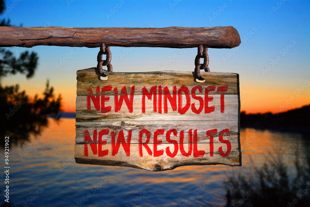 New mindset new results motivational phrase sign - obrazy, fototapety, plakaty 