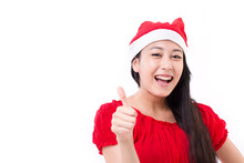 Christmas Woman Giving Thumb Up Gesture