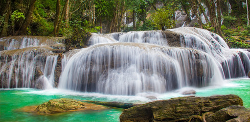  Waterfall in the forest at Phatad waterfall, Khuen Srinakarindra National Park Kanchanaburi of Thailand