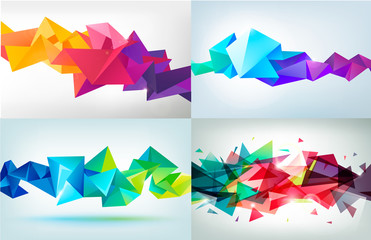 Fototapete - Vector set of faceted 3d crystal colorful shapes