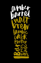 Beer illustration. Print for bar, restaurant. Calligraphy.