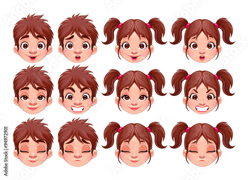 Different expressions of boy and girl