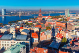 Fototapeta Miasto - Aerial view of Old Town and Daugava, Riga, Latvia