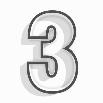 3d white isolated number 3 three in white background with shadow