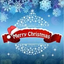 Merry Christmas Celebration Background With Red Realistic Ribbon Banner Hat