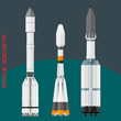 Russian space rockets set. Cargo rocket Progress, universal new Soyuz and Angara